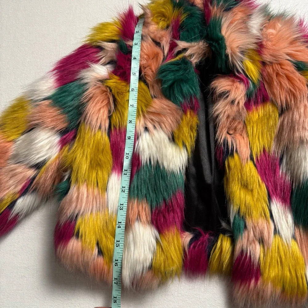 Milly Minis Girls Faux Fur Colorblock Jacket Size 4 Multicolor Patchwork Coat - Picture 4 of 10